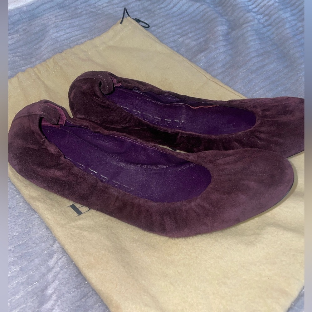 Burberry Women's Eggplant Suede Flats